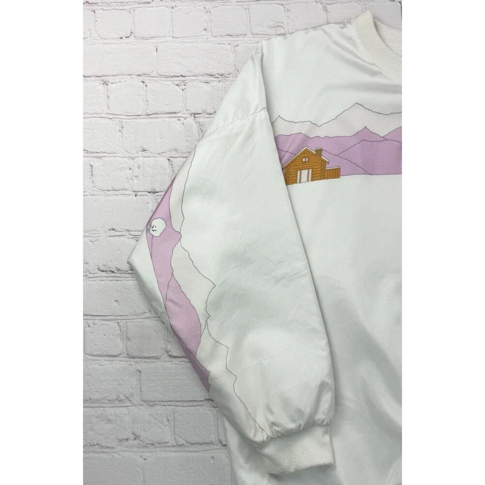 Vintage 80s Adidas AOP Skiing Ski Snow Winter Pink Nylon Sweatshirt Size Large L